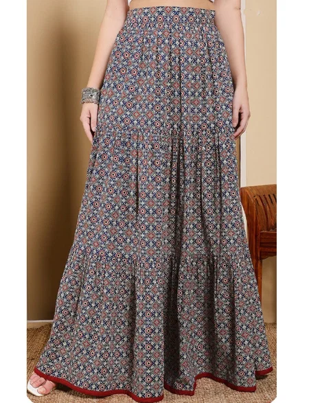 Blue Colour Printed Cotton Wholesale Western Wear Skirt In India BTM030
